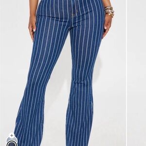 Fashion Nova Blue Pinstripe Flare Jeans
